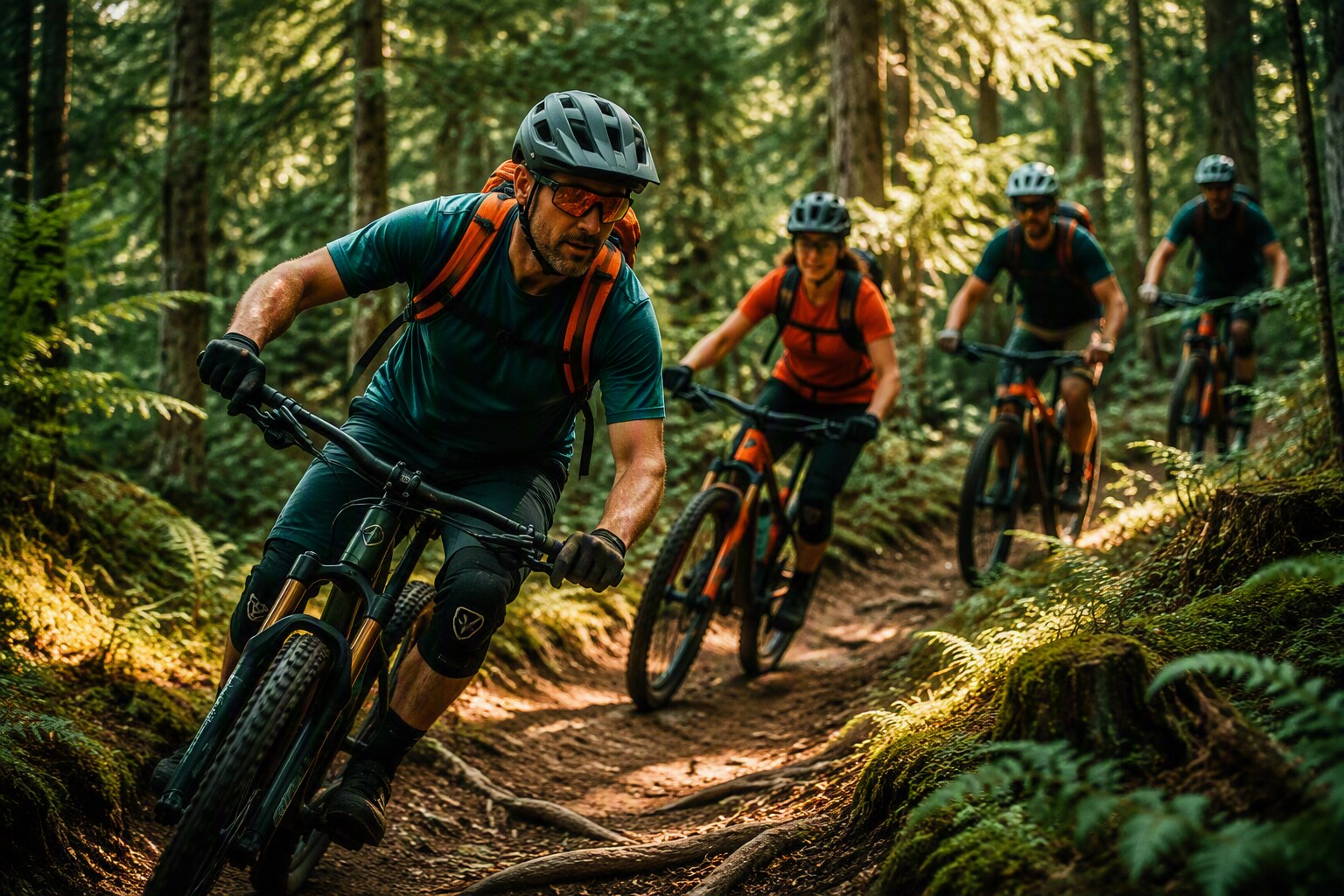 Mountainbikers op een bospad